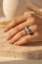 Art Deco Inspired Rectangular Clear and Green Zircon Stone Grey Steel Ring - 4