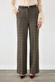 Plaid Patterned Straight Fit Trousers with Belt - Brown - 2