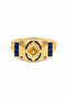 Yellow Color Blue and Transparent Stone Detailed Geometric Pattern Steel Ring