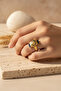 Yellow Color Blue and Transparent Stone Detailed Geometric Pattern Steel Ring - 4