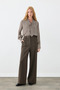 Ribbed Stitched Palazzo Trousers - Brown - 3