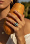 Art Deco Inspired Rectangular Clear and Green Zircon Stone Grey Steel Ring - 2