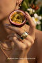 Yellow Color Blue and Transparent Stone Detailed Geometric Pattern Steel Ring - 2