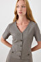 V-Neck Gingham Short Sleeve Dress - Beige - 7