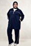 67073 Plus Size Ribbed Modal Pants Set - Navy Blue