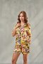 Women's Yellow Satin Short Pajama Set Verbena & Pocketed, Gift, Cheerful Home Chic Homewear Shorts Set - 2