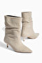Beige Suede Pointed Toe Short Heeled Ankle Boots Women's Boots - 6
