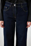 Folded-Cuff Pipe Leg Denim Trousers - Navy Blue - 2