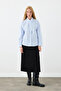 Striped Halter Neck Cotton Shirt - Blue - 7