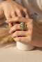 Art Deco Inspired Three Stone Yellow and Grey Tone Steel Women's Ring - 4