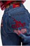 Women's Dark Blue 2W6-98 Mega Baggy Chery Embroidery Special Design Denim Jean - 6