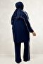 67073 Plus Size Ribbed Modal Pants Set - Navy Blue - 8
