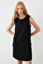 Baby Collared Crepe Gilet Dress - Black - 4