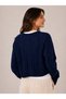 Women's V-Neck Tie Hair Braid Patterned Long Sleeve Crop Knitwear Cardigan - 3