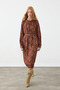 Belted Shawl Pattern Midi Dress - Brown - 3