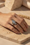 Modern Geometric Rectangular Zircon Stone Shiny Gray Steel Ring - 4