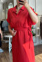 Pomegranate Flower Belted Buttoned Midi Dress - 4