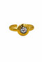 Yellow Tone Single Stone Patterned Adjustable Steel Ring