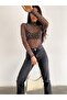 Women's Coffee Leopard Stand Collar Long Sleeve Tulle Blouse - 3