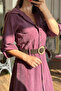Plum Belted Buttoned Midi Shirt Dress - 5