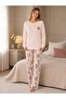 Women's Long Sleeve Three Button Collar Leaf Pattern Sleeves Cuff Detail Waffle Fabric 100% Cotton Pajama Set - 3