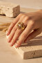Yellow Color Evil Eye Beaded Eye Detail Steel Ring - 4