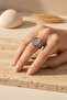 Oval Bezel Adjustable Gray Steel Ring - 4