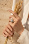Yellow and Grey Toned Rectangular Cut Zircon Stone Stylish Design Ring - 4