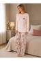 Women's Long Sleeve Three Button Collar Leaf Pattern Sleeves Cuff Detail Waffle Fabric 100% Cotton Pajama Set - 4