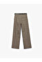 Straight Wide-Leg Plaid Fabric Trousers with Belted Pockets - 4