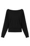 1037 women's boat neck off shoulder batwing long sleeve blouse black - 2