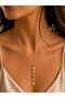 Yonca and Square Model Zircon Stone Detailed Y Model Gold Steel Necklace