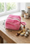 Pink Plush Multi-Purpose Bag Soft Textured Zippered Cosmetic Bag for Children and Adults 10X17X20 cm