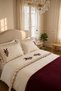 Trigo Burgundy Floral Embroidered Cotton Duvet Cover Set 7 Piece Modern Double Set with Runner