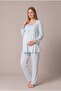Women's Blue Lace Long Sleeve Maternity Pajama Set with Dressing Gown for Easy Breastfeeding - 5