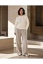 Women's Ecru Hair Braided Pompom Knitwear 89% Cotton Perforated Openwork Blouse - 3