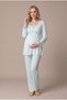 Women's Turquoise Lace Long Sleeve Maternity Pajama Set with Easy Nursing Dressing Gown - 2
