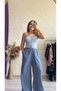 Strapless Bustier with Drawstring Front - Light Blue - 3