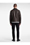 Long Sleeve Zipper Pocket Shirt Collar Classic Faux Leather Jacket - 3