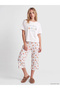 Lcw Young Ecru Crew Neck Printed Women's Capri Pajama Set