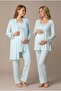 Women's Turquoise Lace Long Sleeve Maternity Pajama Set with Easy Nursing Dressing Gown