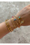 Gold Color Natural Stone Evil Eye Women's 3-Piece Chain Combination Bracelet Set