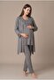 Women's Smoked Lace Long Sleeve Maternity Pajama Set with Easy Nursing Feature and Robe - 6