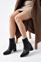 Women's Pointed Toe Heeled Boots Black Leather - 2