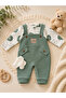 Baby Boy 3-Piece Romper Set With Overalls and Socks, Teddy Bear Patterned Bodysuit, Bear Embroidered, Cotton, Unisex - 2