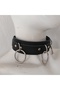 Unisex Genuine Calfskin Three Big Ring Detailed Gothic/Punk Choker Collar Necklace - Black Leather, 44 cm Adjustable Rocker Jewelry - 4