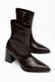 Pointed Toe Thick Heeled Side Zipper Coffee Patent Leather Stretch Boots - 3