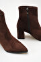Women's Pointed Toe Heeled Boots Brown Suede - 4