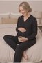 Women's Black Double-Breasted Collar Side Tie Muslin Fabric Maternity Pajama Set - 3