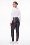 Women's Black Seasonal High-Waisted Faux Leather Trousers with Logo and Stone Detail - 5